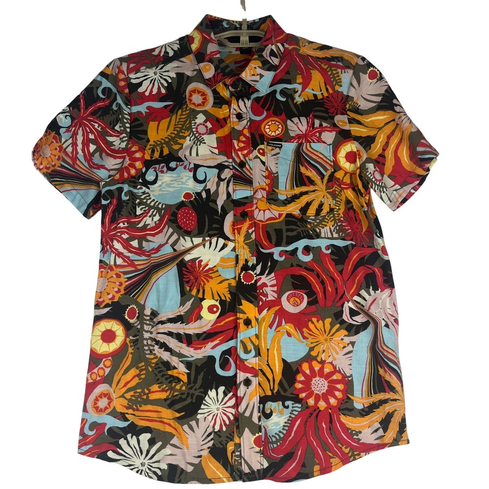 Volcom Button Down Shirt Mens S (US/EU-S) Modern Fit Tropical Floral Print‎